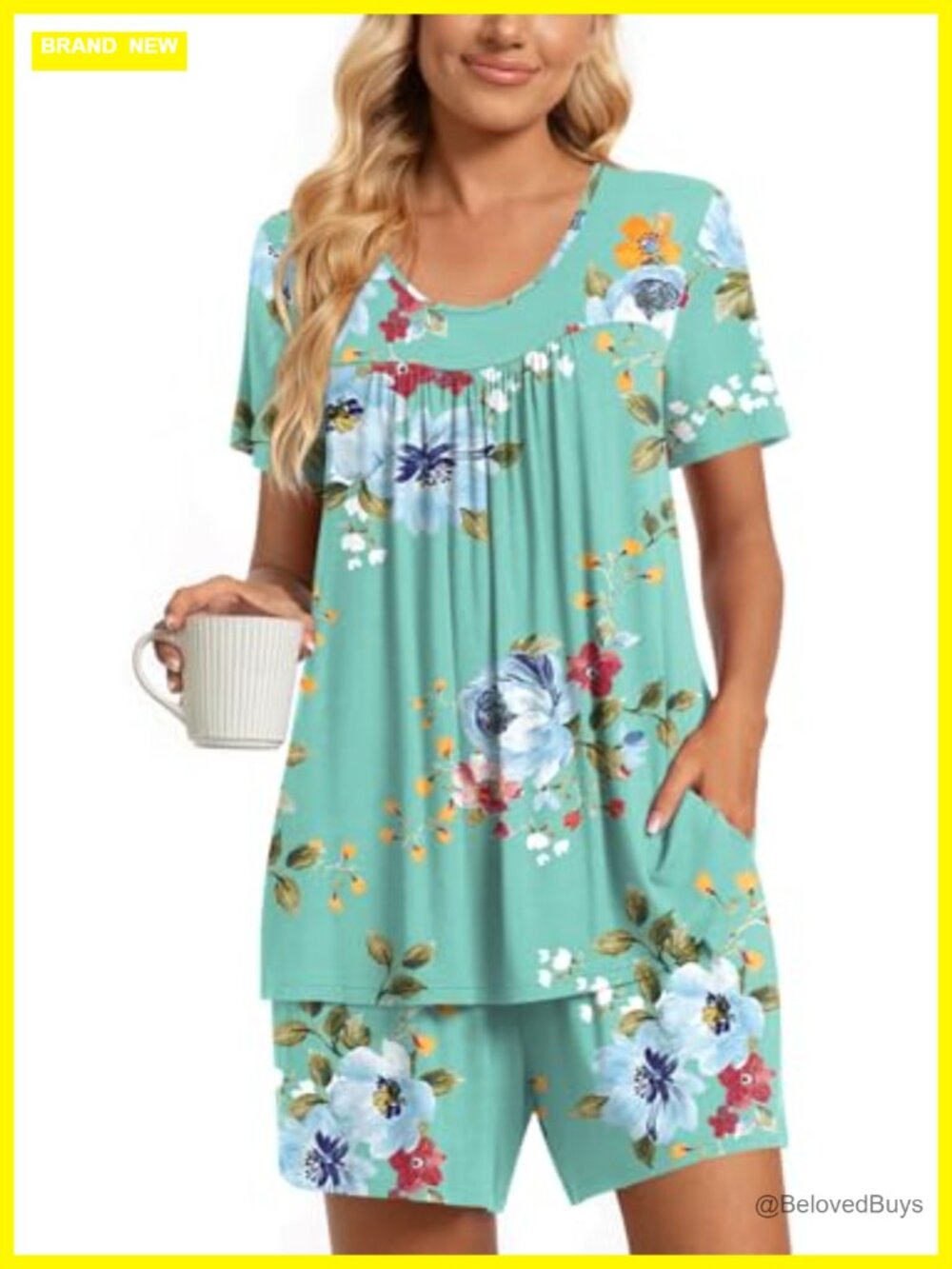 Women's 2 Piece Short Sleeve Pajama Set with Pockets Lounge Sleepwear